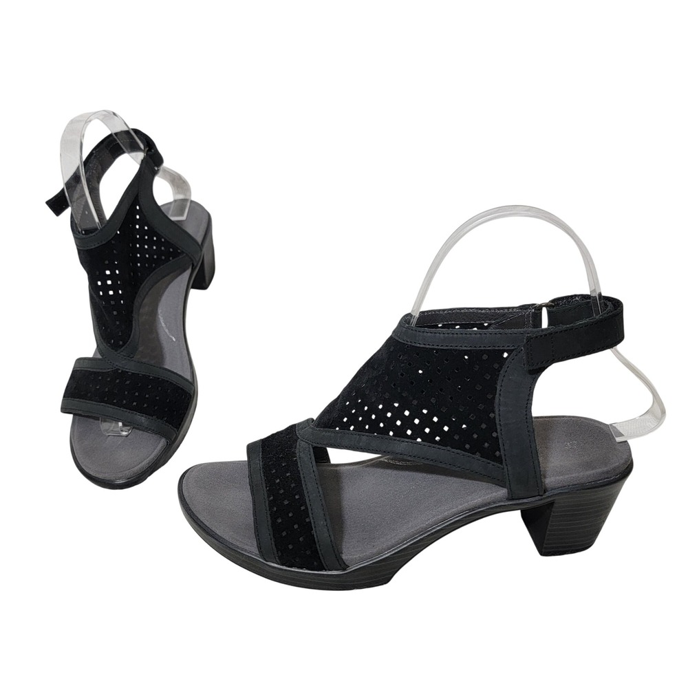 NAOT $180 Destiny Black Suede‎ Coal Nubuck Perforated Heel Sandals Sz 37 6-6.5